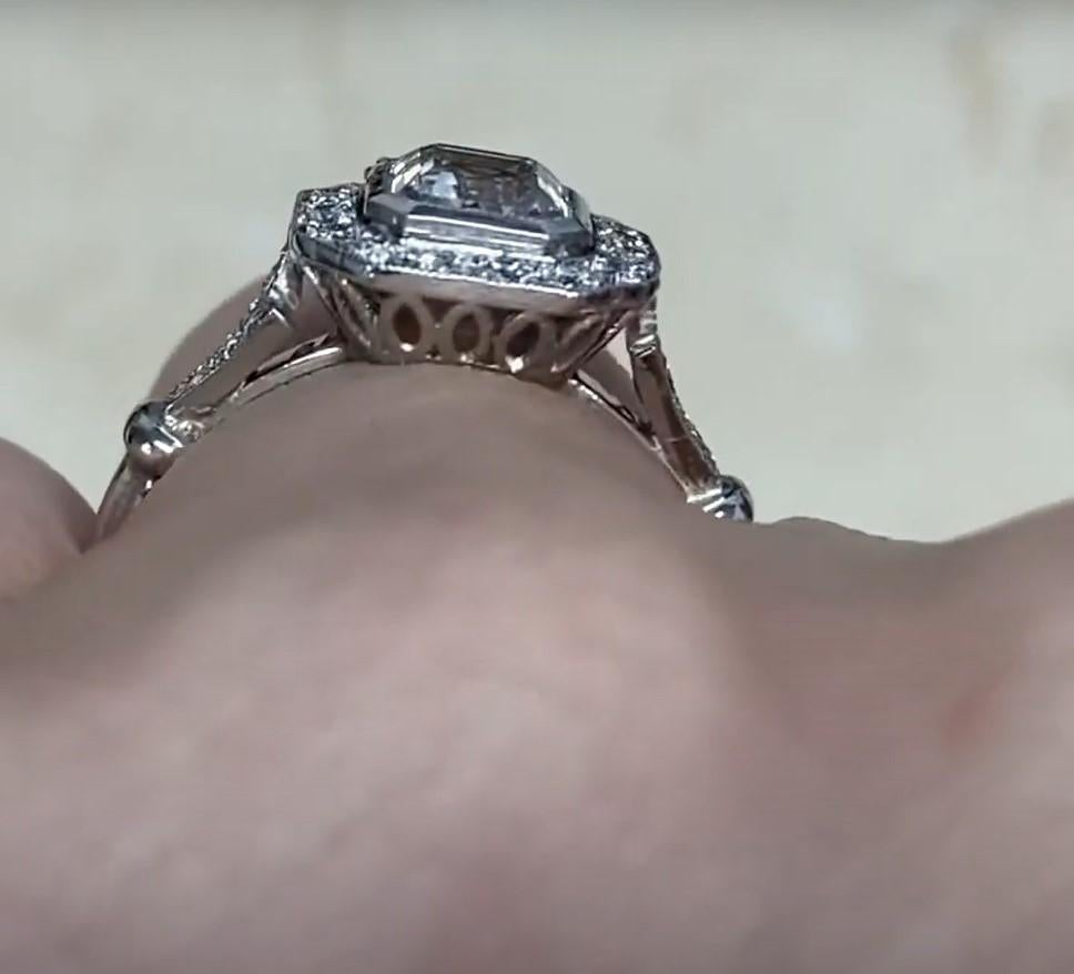 Women's GIA 1.01ct Asscher Cut Diamond Engagement Ring, Diamond Halo, Platinum