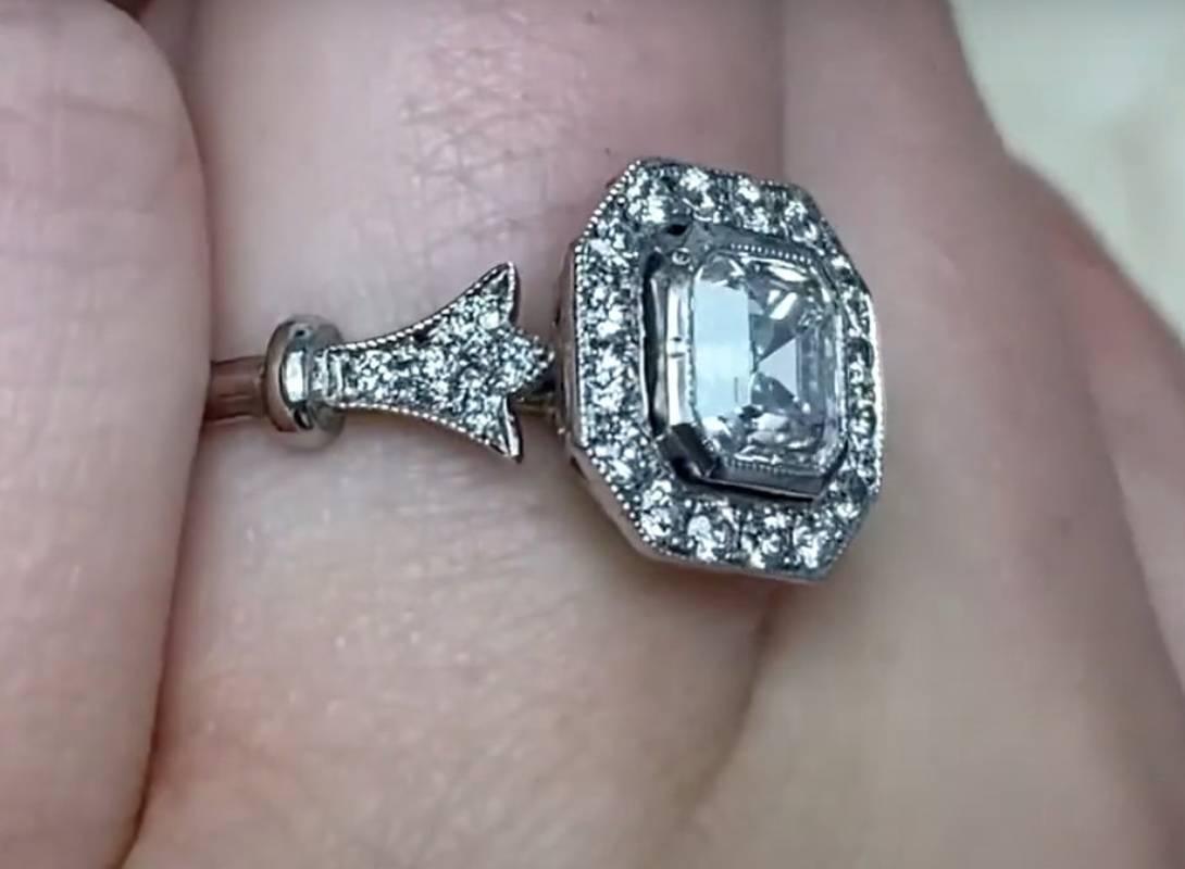 GIA 1.01ct Asscher Cut Diamond Engagement Ring, Diamond Halo, Platinum 1