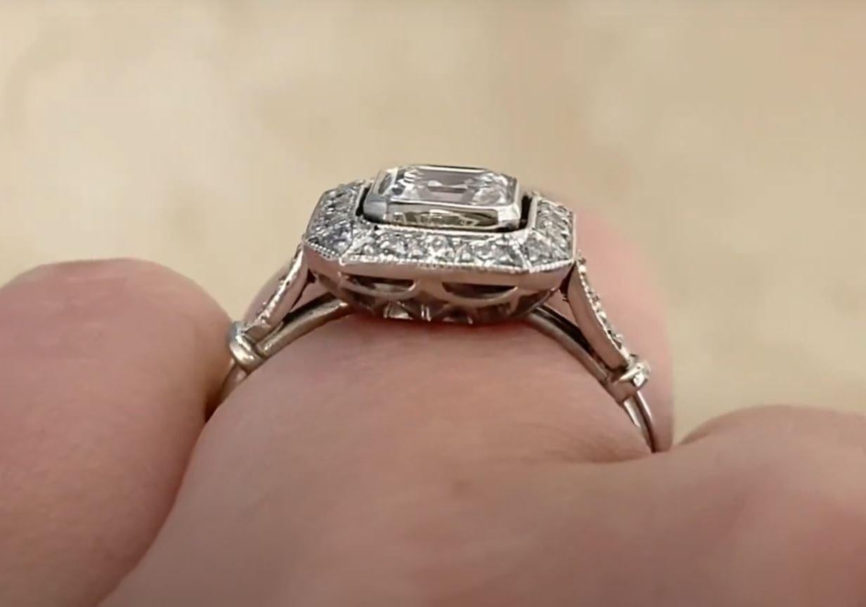 GIA 1.01ct Asscher Cut Diamond Engagement Ring, Diamond Halo, Platinum For Sale 3