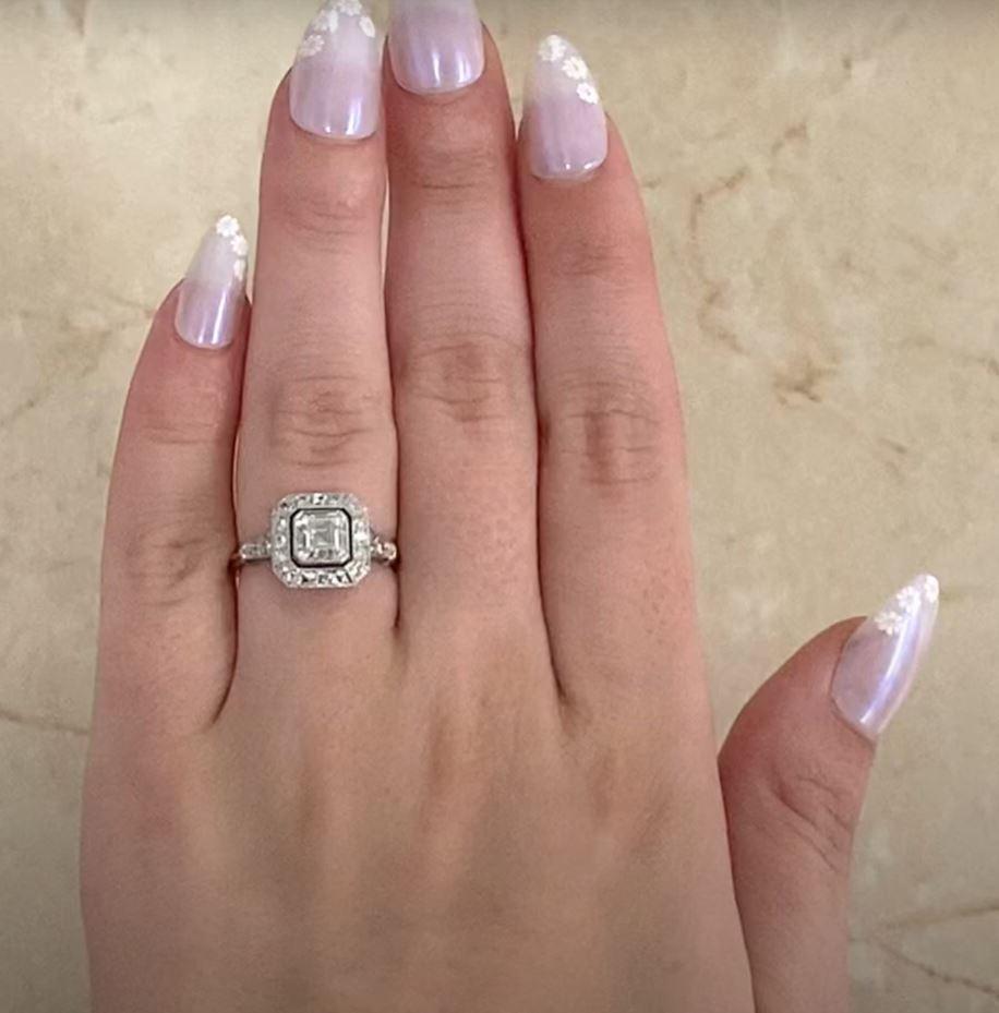 GIA 1.01ct Asscher Cut Diamond Engagement Ring, Diamond Halo, Platinum For Sale 4