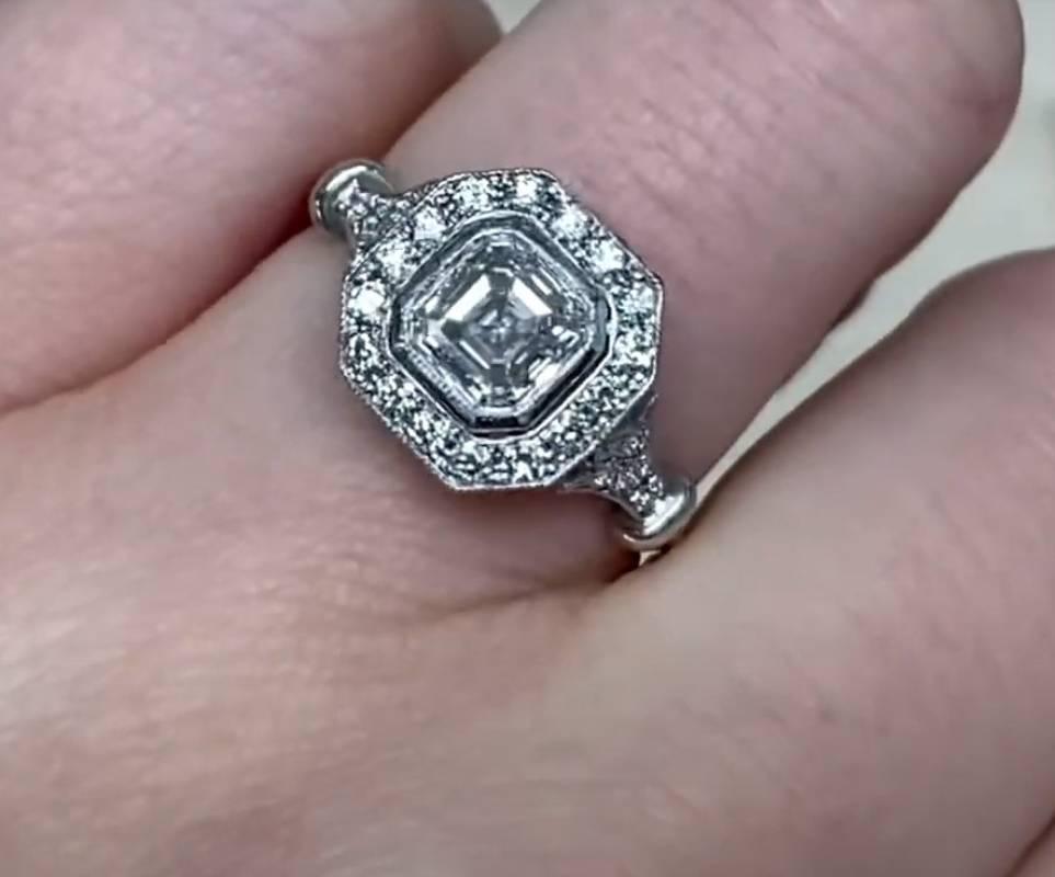 GIA 1.01ct Asscher Cut Diamond Engagement Ring, Diamond Halo, Platinum 4