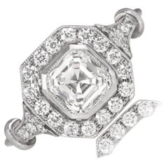 GIA 1.01ct Asscher Cut Diamond Engagement Ring, Diamond Halo, Platinum