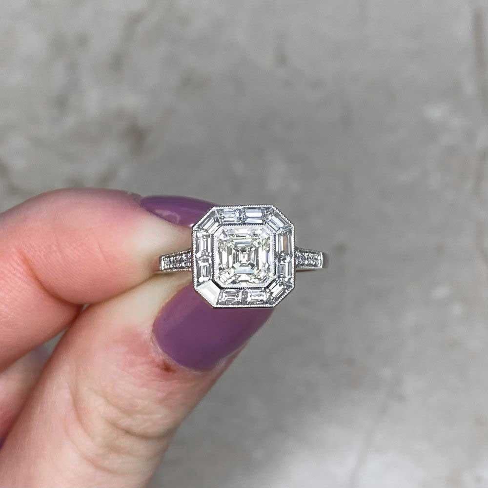 GIA 1.01ct Asscher Cut Diamond Engagement Ring, H Color, Diamond Halo, Platinum 5