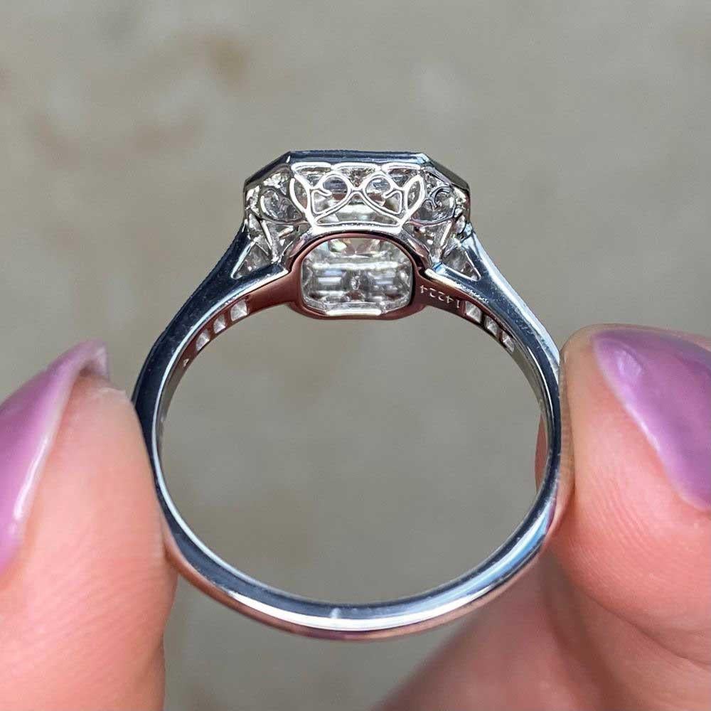 GIA 1.01ct Asscher Cut Diamond Engagement Ring, H Color, Diamond Halo, Platinum For Sale 6