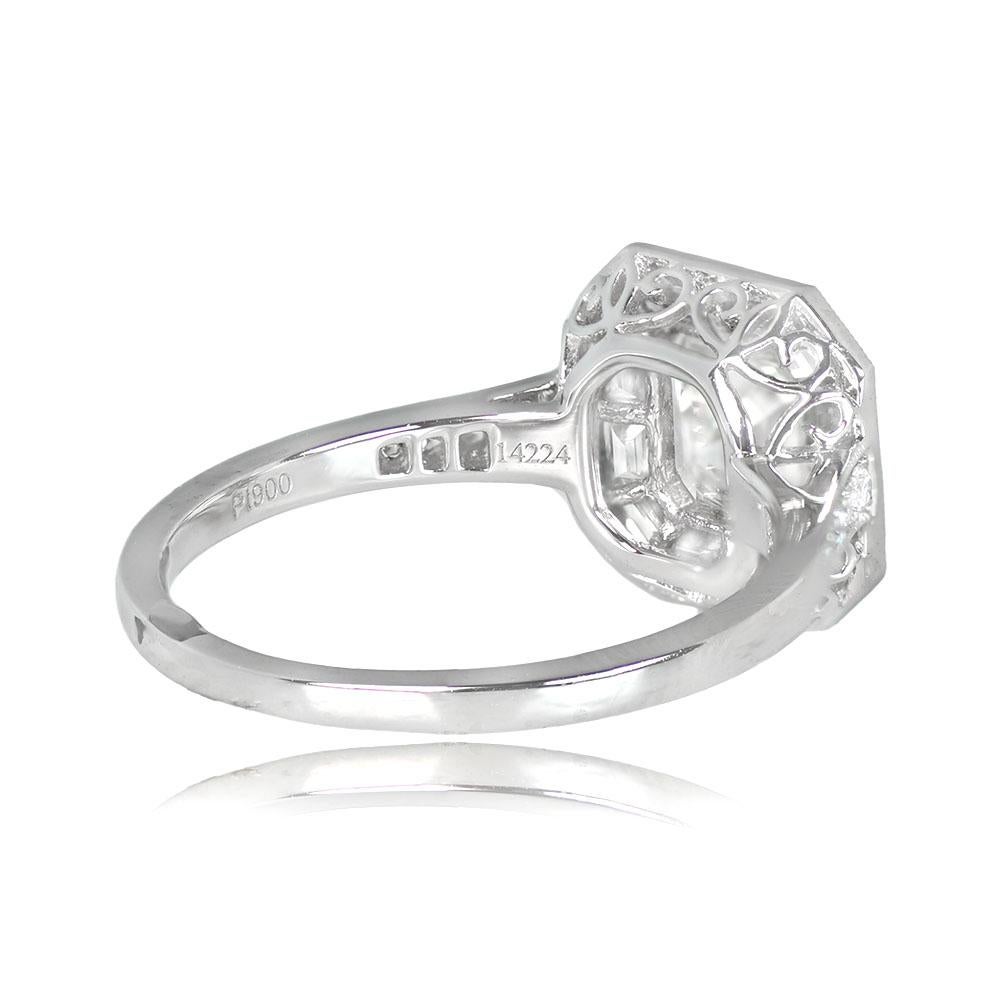 Art Deco GIA 1.01ct Asscher Cut Diamond Engagement Ring, H Color, Diamond Halo, Platinum For Sale