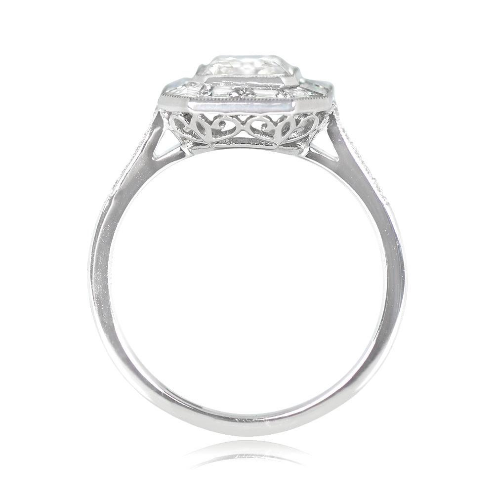 GIA 1.01ct Asscher Cut Diamond Engagement Ring, H Color, Diamond Halo, Platinum In Excellent Condition For Sale In New York, NY
