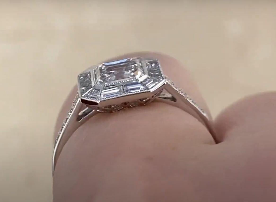 GIA 1.01ct Asscher Cut Diamond Engagement Ring, H Color, Diamond Halo, Platinum 3