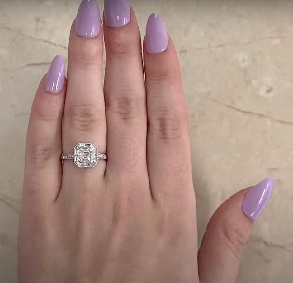 GIA 1.01ct Asscher Cut Diamond Engagement Ring, H Color, Diamond Halo, Platinum 4