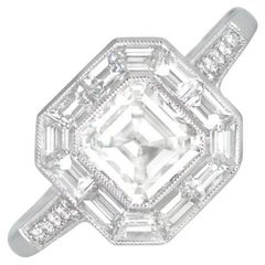 GIA 1.01ct Asscher Cut Diamond Engagement Ring, H Color, Diamond Halo, Platinum