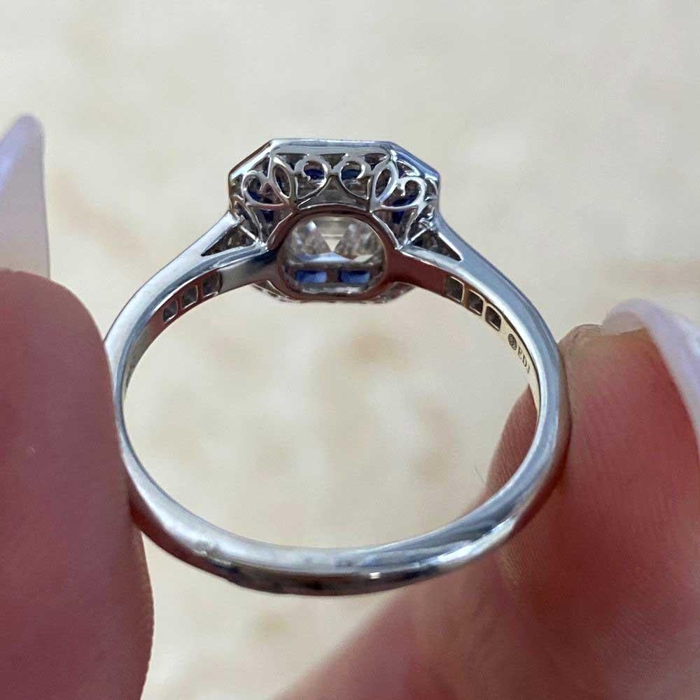 GIA 1.01ct Asscher Cut Diamond Engagement Ring, H Color, Sapphire Halo, Platinum For Sale 6