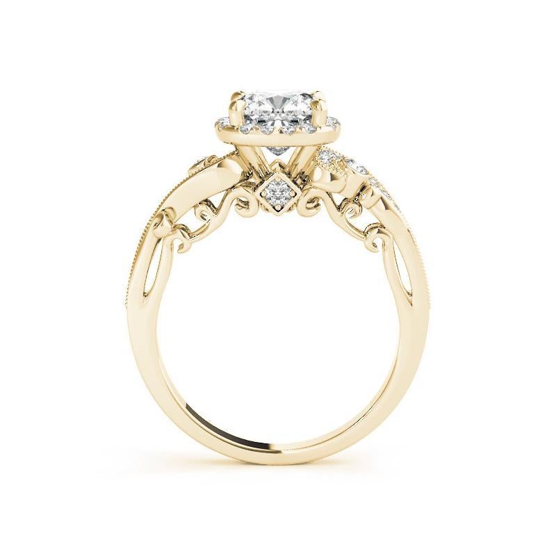 GIA 1.01ct Cushion Antique Halo Multi-Stone Curved Yellow Gold Diamond Ring (bague à diamant en or jaune) Neuf - En vente à New York, NY
