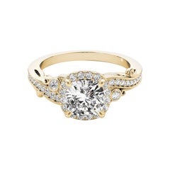 GIA 1.01ct Cushion Antique Halo Multi-Stone Curved Yellow Gold Diamond Ring
