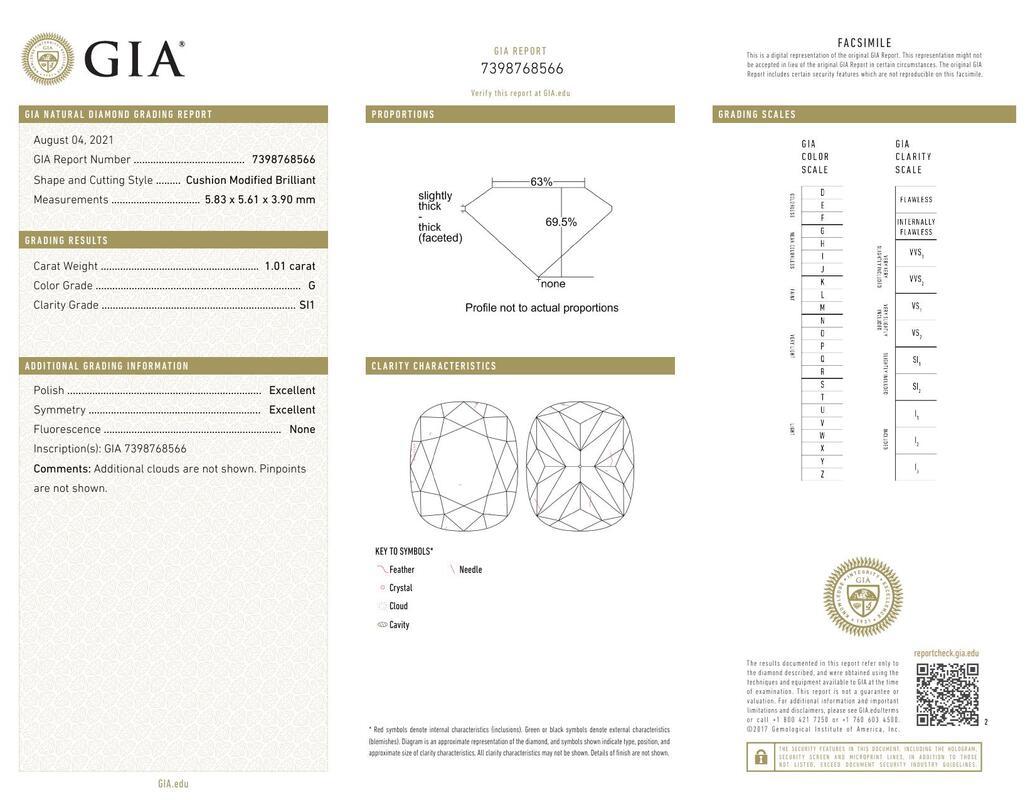 Contemporaneo GIA 1,01ct Cuscino Chevron Halo Filigrana floreale in oro giallo 18 carati in vendita