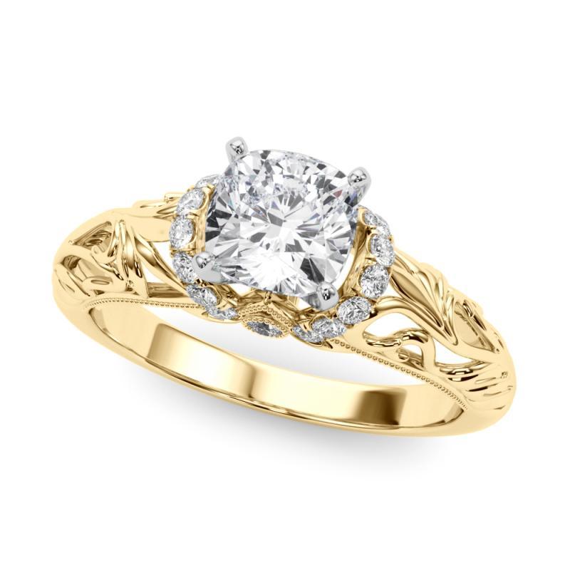 Taglio cuscino GIA 1,01ct Cuscino Chevron Halo Filigrana floreale in oro giallo 18 carati in vendita