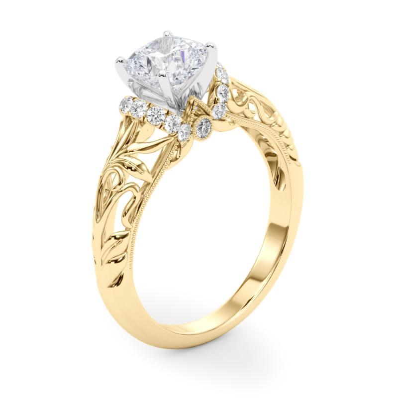 GIA 1,01ct Cuscino Chevron Halo Filigrana floreale in oro giallo 18 carati in vendita 1