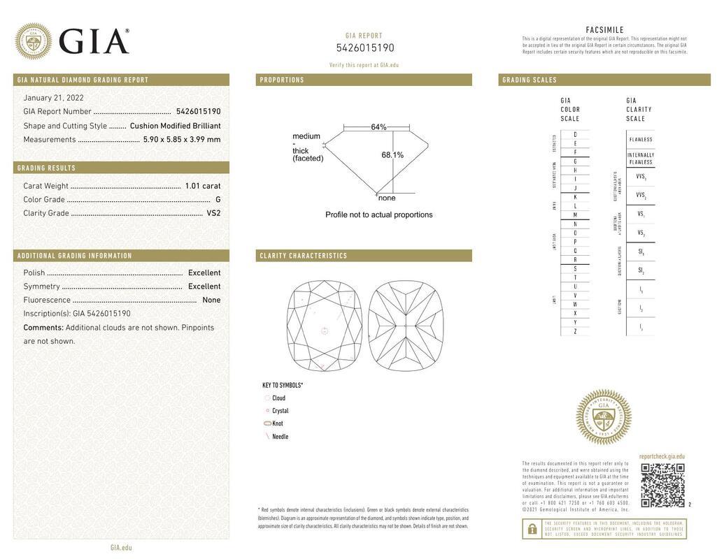 Contemporary GIA 1.01ct Cushion Classic Solitaire Antique Engraved White Gold Diamond Ring For Sale