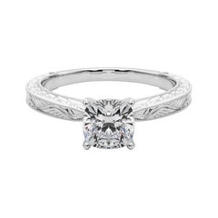 GIA 1.01ct Cushion Classic Solitaire Antique Engraved White Gold Diamond Ring