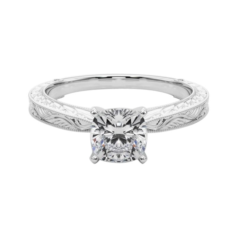 GIA 1,01ct Cushion Classic Solitaire Anello di diamanti in oro bianco inciso antico