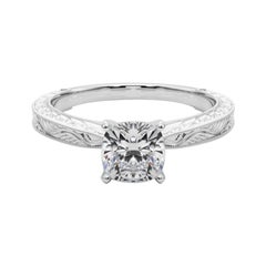 GIA 1,01ct Cushion Classic Solitaire Anello di diamanti in oro bianco inciso antico