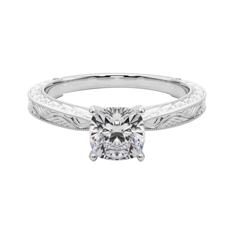 GIA 1,01ct Cushion Classic Solitaire Anello di diamanti in oro bianco inciso antico