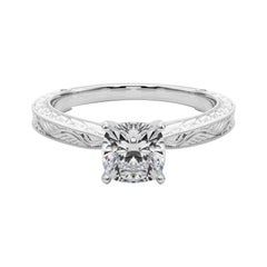 GIA 1,01ct Cushion Classic Solitaire Anello di diamanti in oro bianco inciso antico