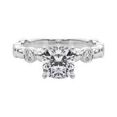 GIA 1.01ct Cushion Side Stone Bezel Band Solitaire Diamond Ring