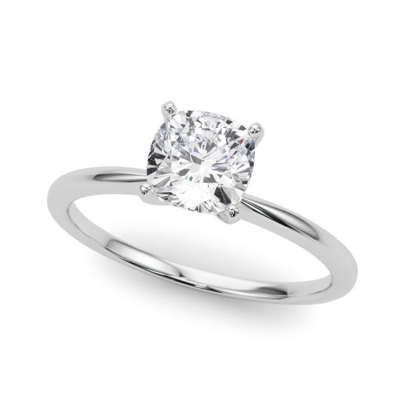 Taille coussin GIA 1.01ct Cushion Slim Band Prong Set Solitaire  Bague en diamant en vente