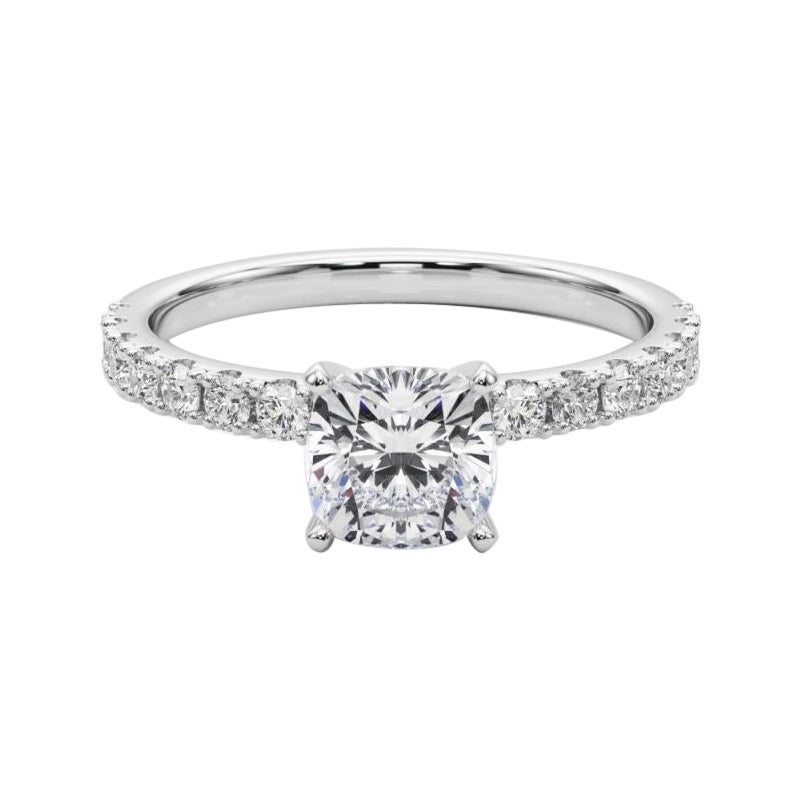 GIA 1.01ct Cushion Solitaire with Half Eternity 18K White Gold Diamond Ring