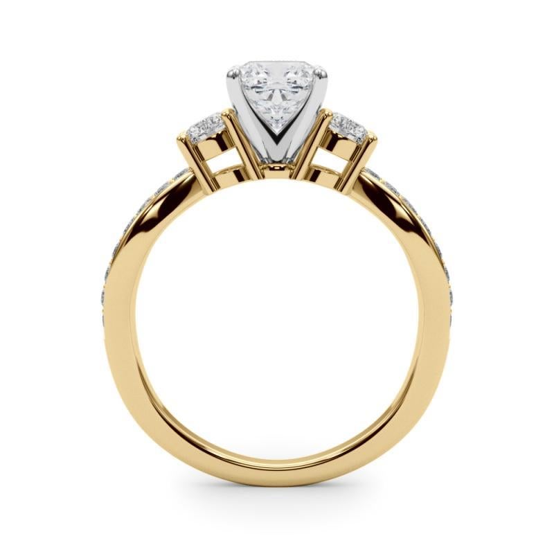 GIA 1.01ct Cushion Three-Stone Split Shank Pave 18K Yellow Gold Diamond Ring In New Condition For Sale In New York, NY