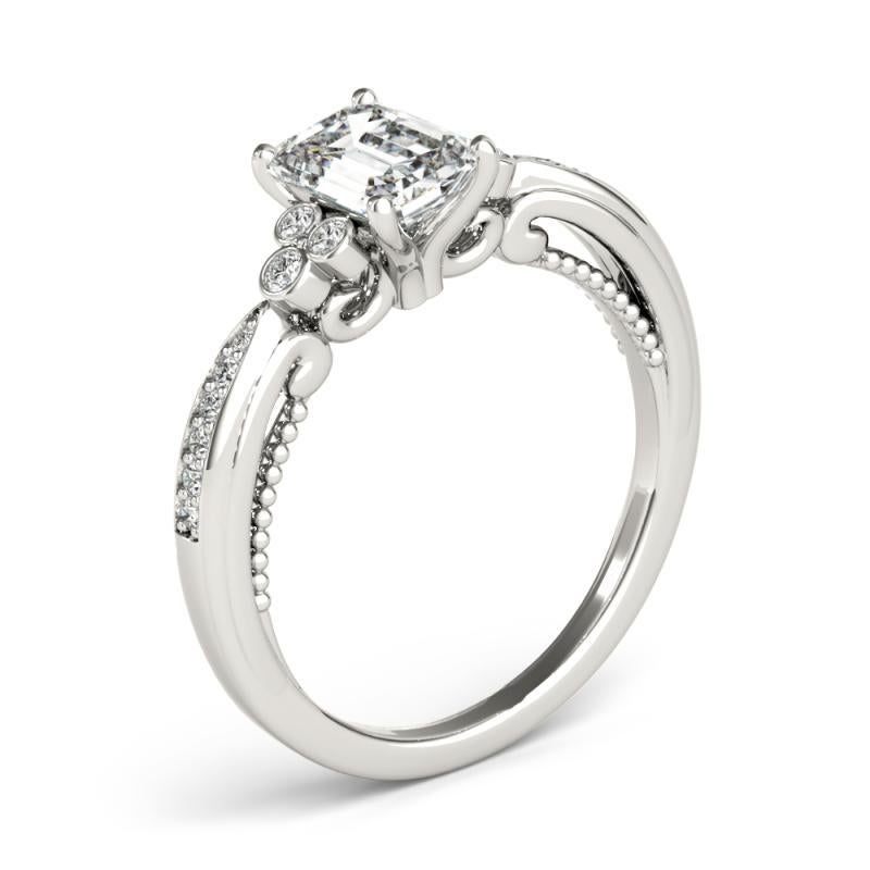 Donna GIA 1.01ct Anello di diamanti con castone a smeraldo, nastro antico e ponte con punte in vendita