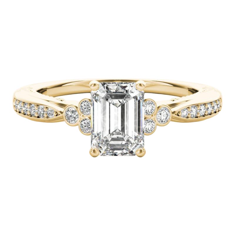 GIA 1.01ct Smeraldo con castone antico a nastro con ponte di diamanti in oro giallo