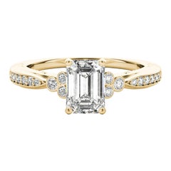 GIA 1.01ct Emerald Bezel Antique Ribbon Prong Bridge Yellow Gold Diamond Ring