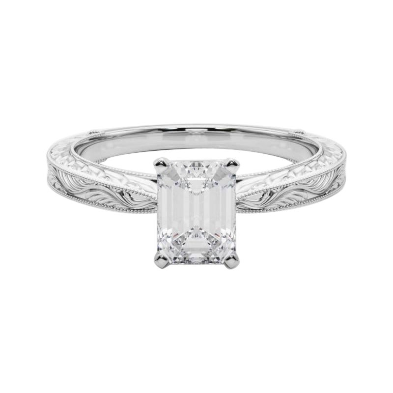 GIA 1.01ct Smaragd Klassischer Solitär Antiker Gravierter Diamantring