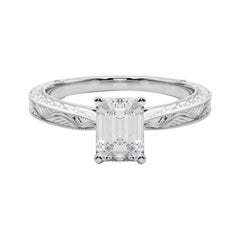 GIA 1.01ct Smaragd Klassischer Solitär Antiker Gravierter Diamantring