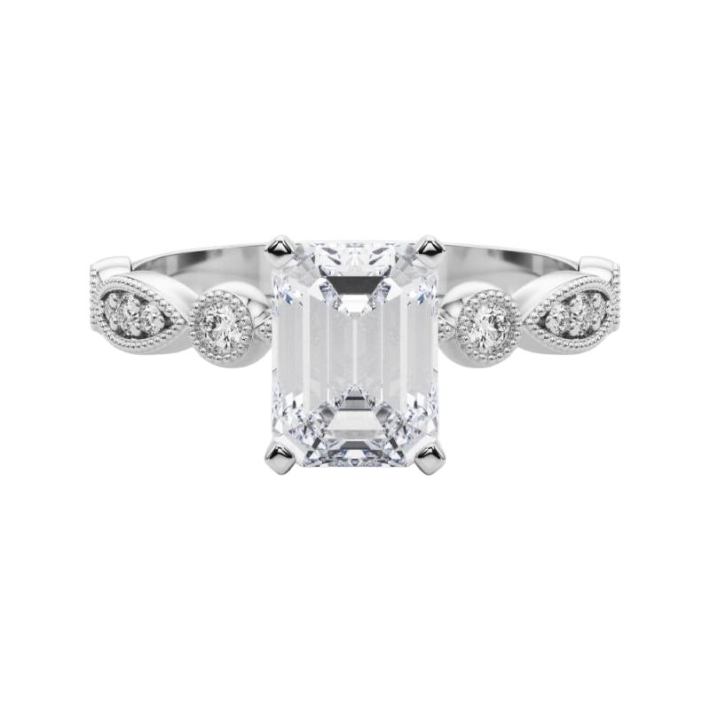 GIA 1.01ct Smaragd Marquise & Runde Milgrain Lünette Weißgold Diamant Ring