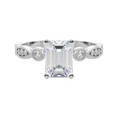 GIA 1.01ct Smaragd Marquise & Runde Milgrain Lünette Weißgold Diamant Ring