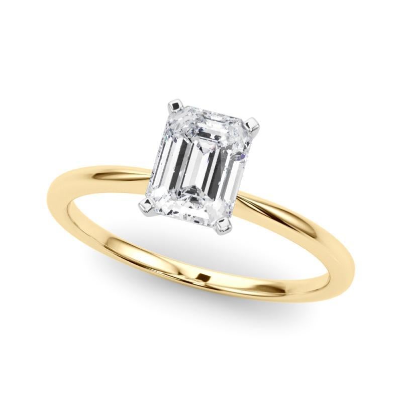 GIA 1,01ct Smaragd Prong Set Solitär Slim Band 18K Gelbgold Diamantring (Smaragdschliff) im Angebot