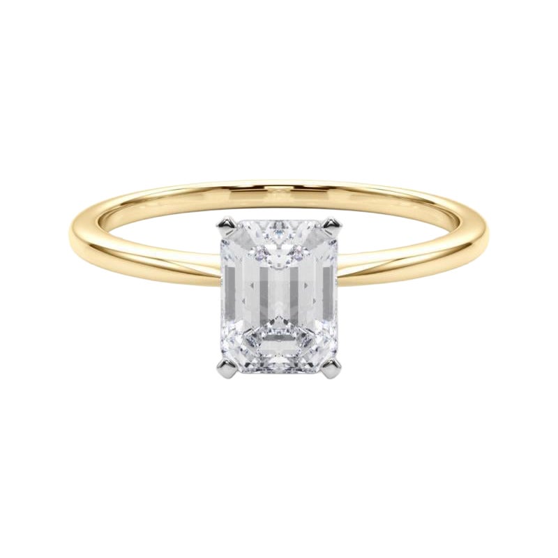 GIA 1.01ct Emerald Prong Set Solitaire Slim Band 18K Yellow Gold Diamond Ring