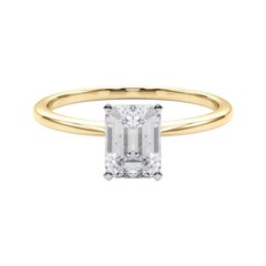 GIA 1.01ct Emerald Prong Set Solitaire Slim Band 18K Yellow Gold Diamond Ring