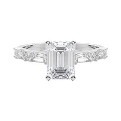 GIA 1.01ct Emerald Round 
Baguette Channel Band Bague diamant en or blanc 18K