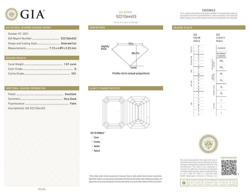 GIA 1.01ct Smaragd Seite Stein Lünette Band Solitär Diamantring (Zeitgenössisch) im Angebot