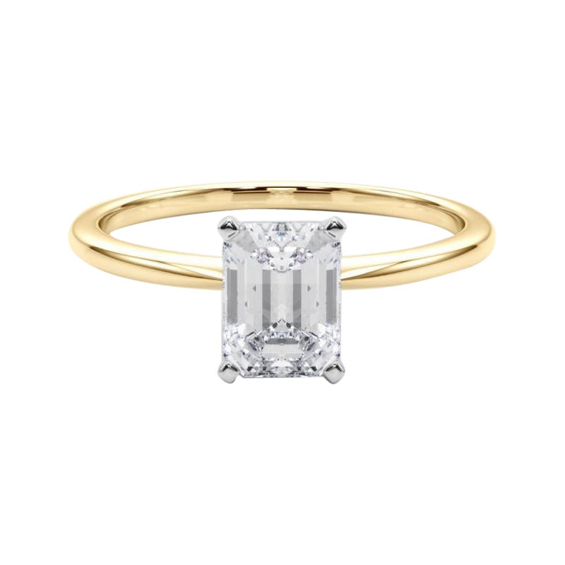 GIA 1,01ct Smaragd Slim Band Prong Set Solitär 18K Gelbgold Diamantring