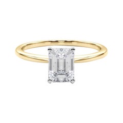 GIA 1.01ct Emerald Slim Band Prong Set Solitaire 18K Yellow Gold Diamond Ring