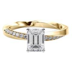 GIA 1.01ct Emerald Solitaire Twisted Square Band 18K Yellow Gold Diamond Ring