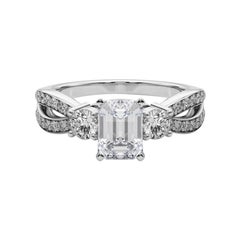 GIA 1,01ct Smeraldo a tre pietre Split Shank Pave Anello con diamanti in oro bianco 18K