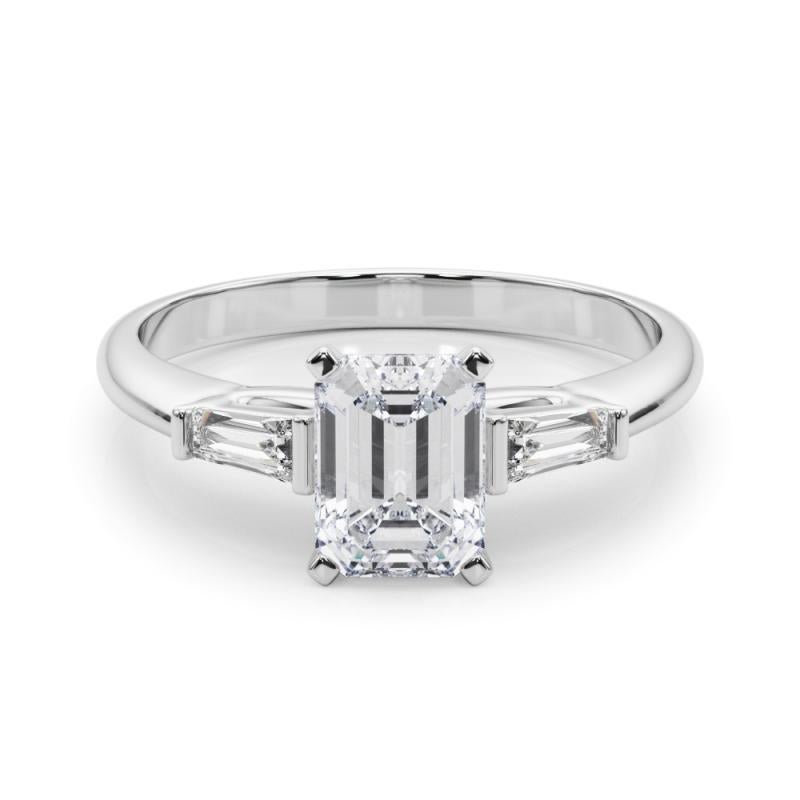 GIA 1.01ct Smeraldo a tre pietre Baguette Affusolato  Anello con diamante in vendita 1