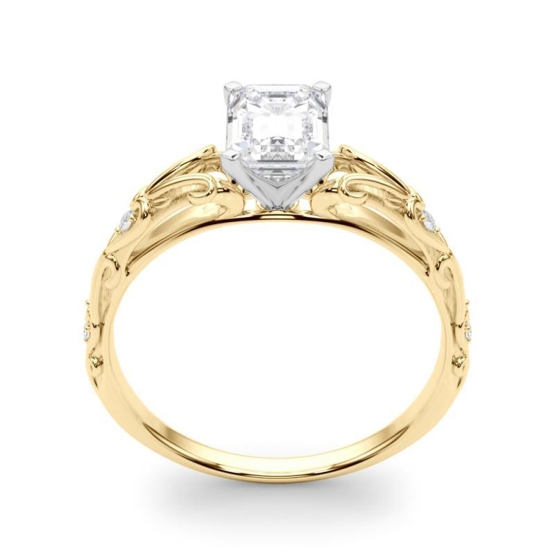 Women's GIA 1.01ct Emerald Vintage 3-Stone Heart & Vine 18K Yellow Gold Diamond Ring For Sale