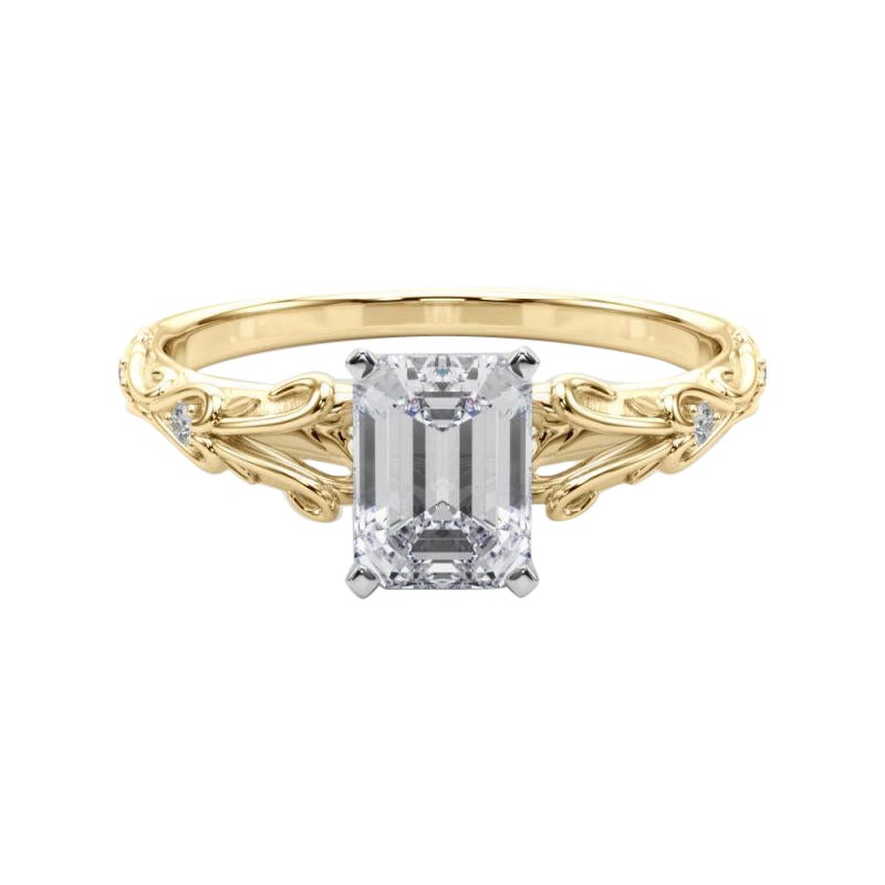 GIA 1,01ct Smeraldo Vintage 3 pietre Cuore e Vite Anello con diamanti in oro giallo 18K