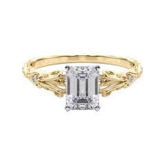 GIA 1,01ct Smeraldo Vintage 3 pietre Cuore e Vite Anello con diamanti in oro giallo 18K