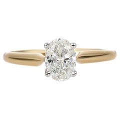 Anello solitario in oro giallo 18 carati con diamante ovale GIA da 1,01 carati, colore K, purezza VS2